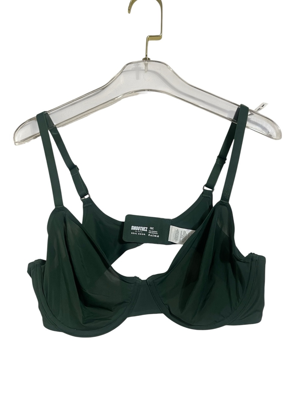 NWOT aerie Smoothez Full Coverage Dark Green Underwire Bra with Sheer Cups